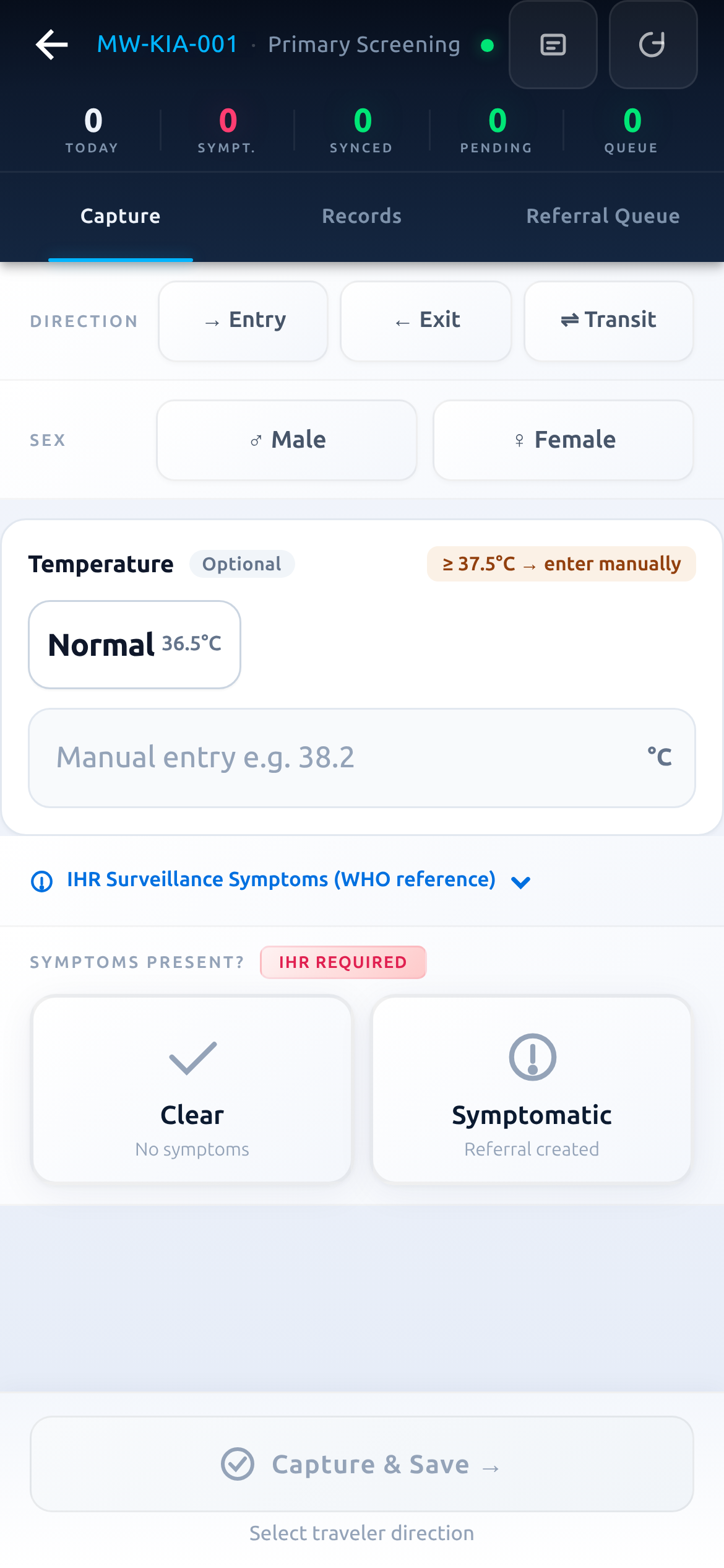 The primary screening form