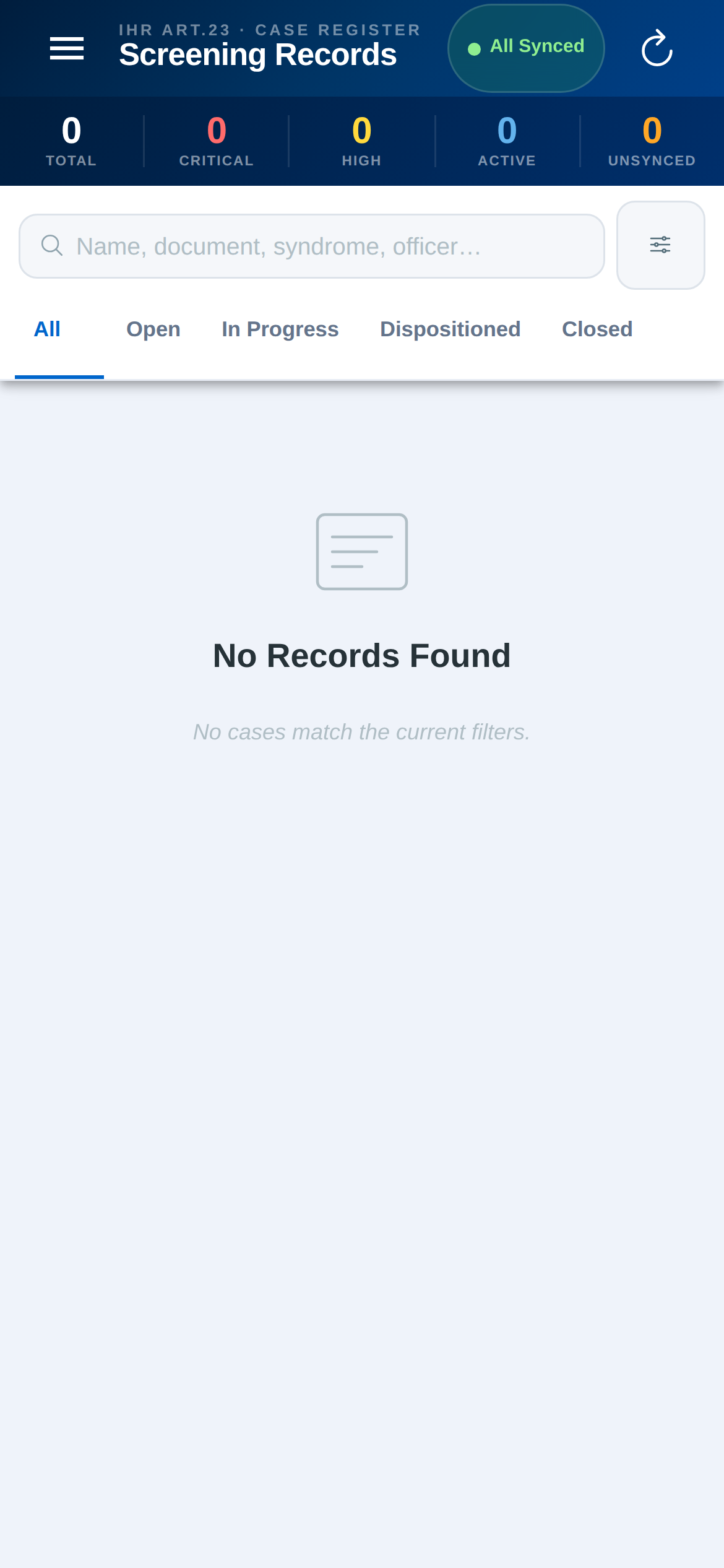Secondary screening records
